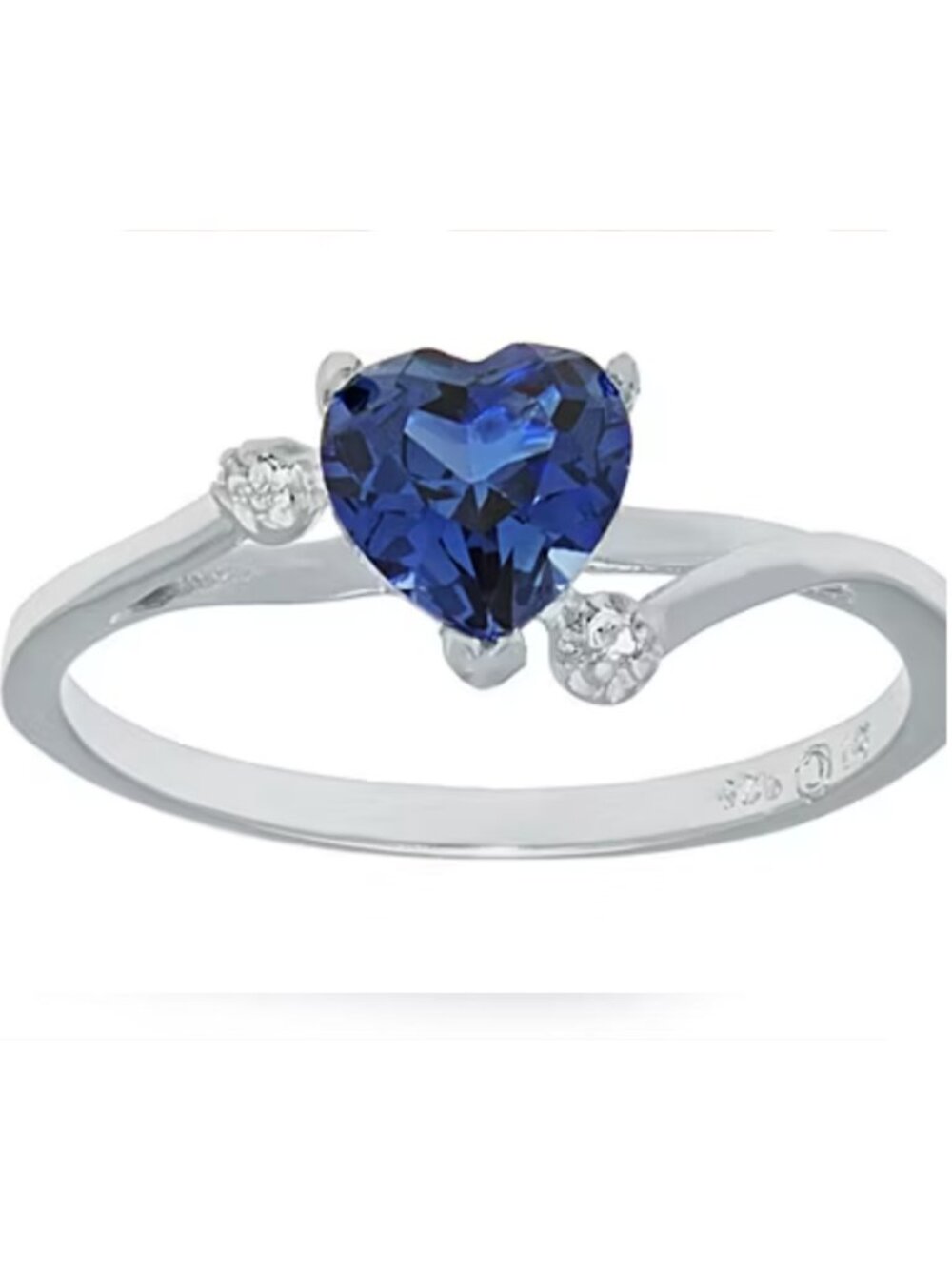 Heart Shaped Blue Sapphire & White Topaz Sterling Silver Ring | September Births